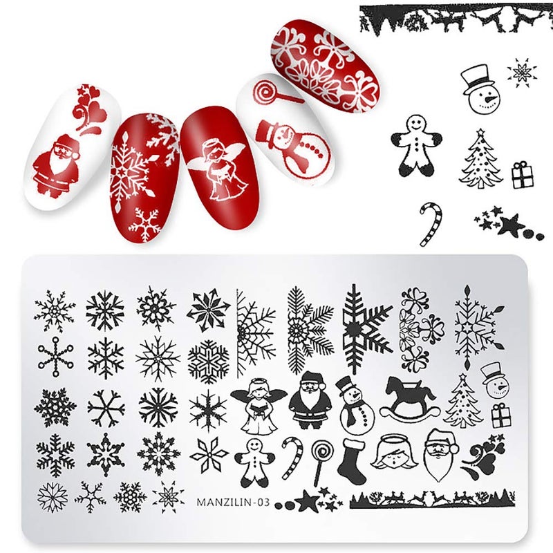 WOKOTO 5Pcs Christmas Nail Stamping Plates for Acrylic Nails Set - Santa, Reindeer, Snow Winter Nail Art Image Plate Manicure Template Nail Art Tools for Nail Polish Stamp Stencils - Image 4